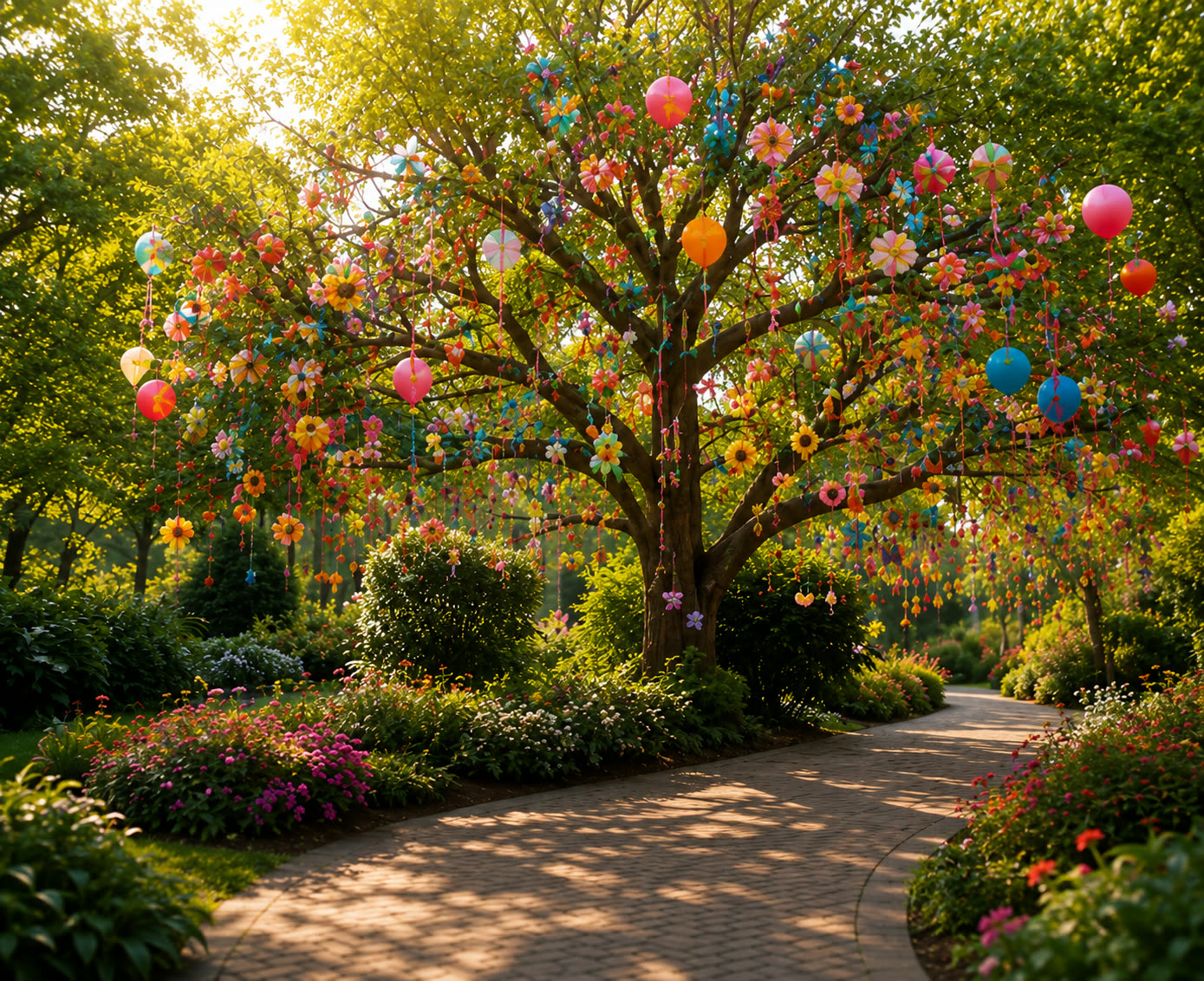 Garden tree decorated for a celebration